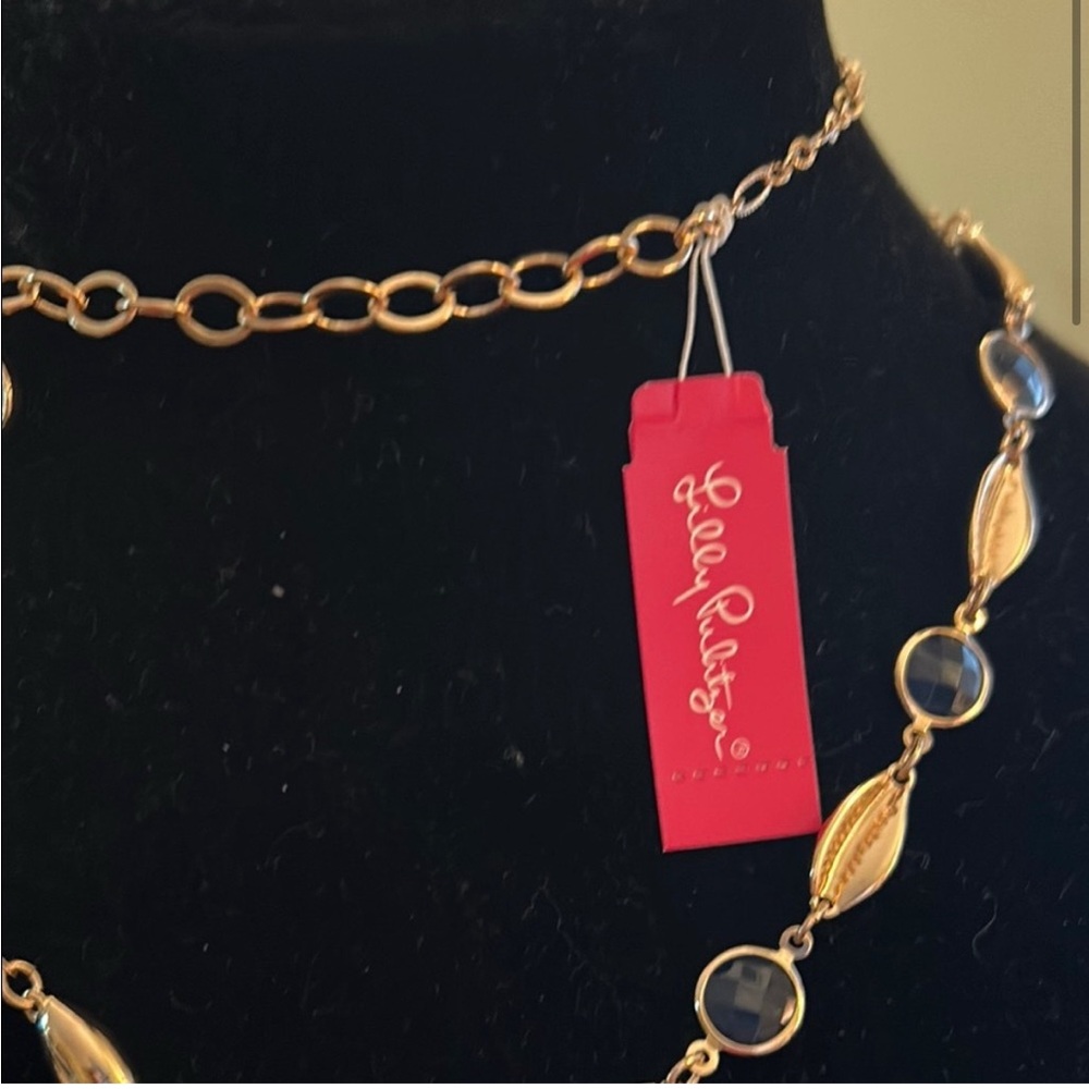 NEW Lilly Pulitzer Cowrie Shell Blue Tassel Necklace - Picture 2 of 5